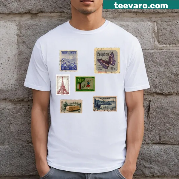 T-shirt with an illustration of journaling stamps for creative enthusiasts