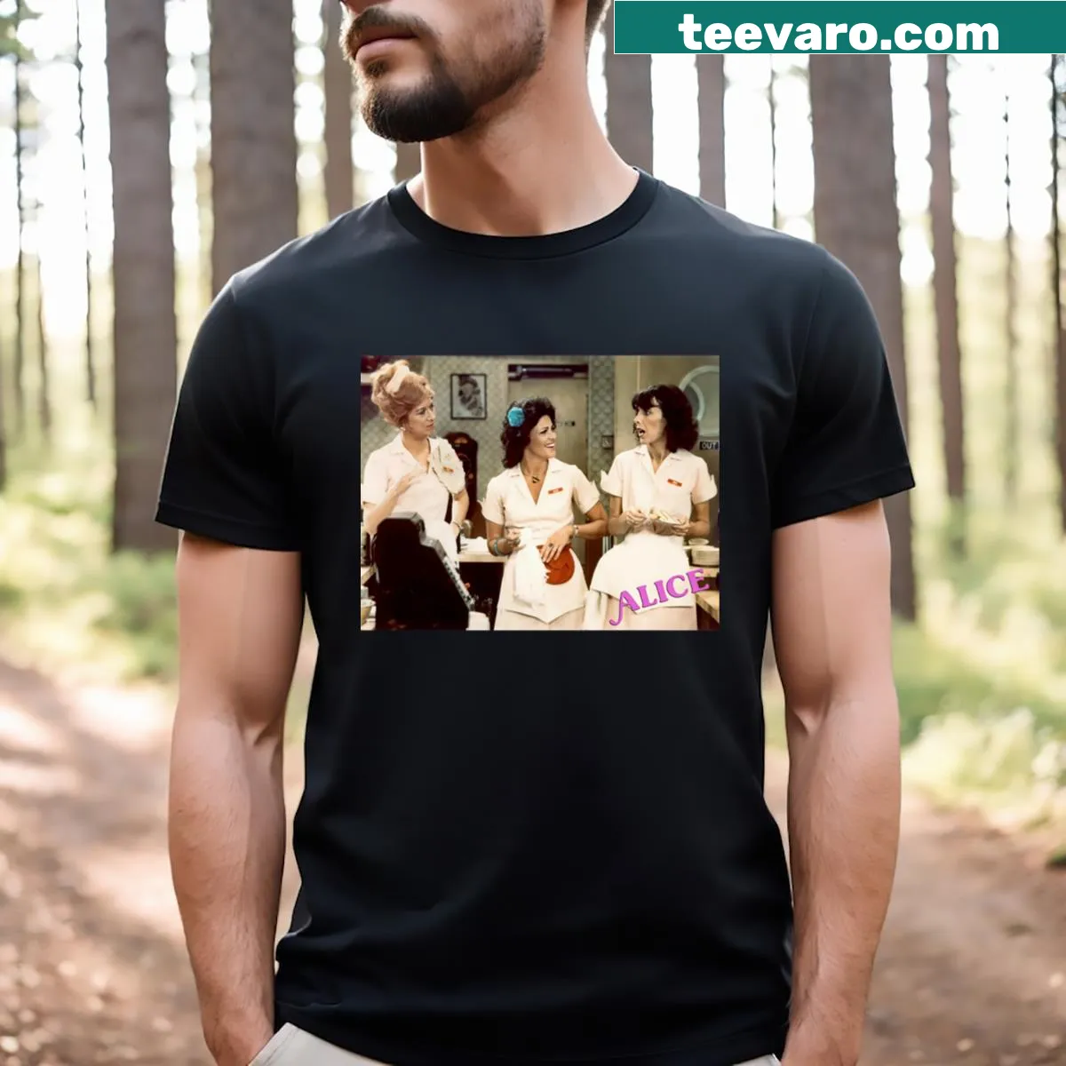 Tribute T-shirt featuring Alice from classic television — on a men's t-shirt