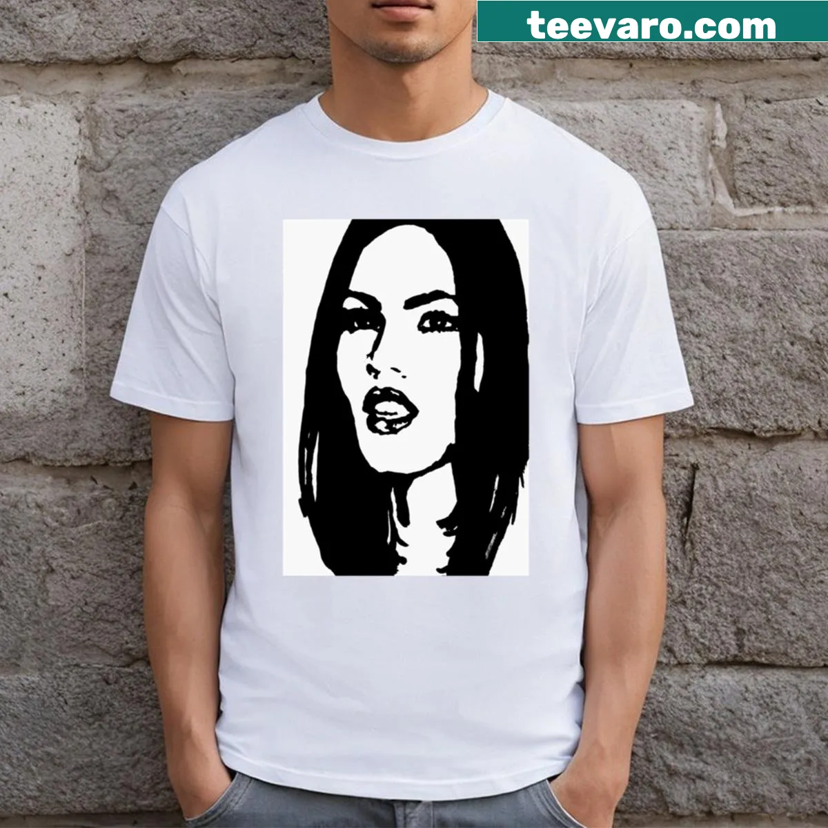 Typography design Megan Fox t-shirt — on a men's t-shirt