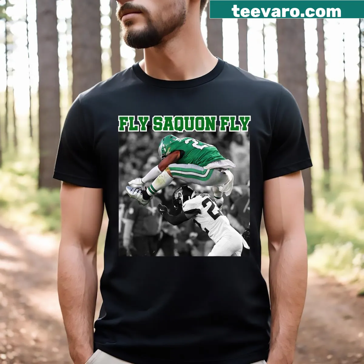 T-shirt featuring Saquon Barkley graphic for football fans — on a men's t-shirt