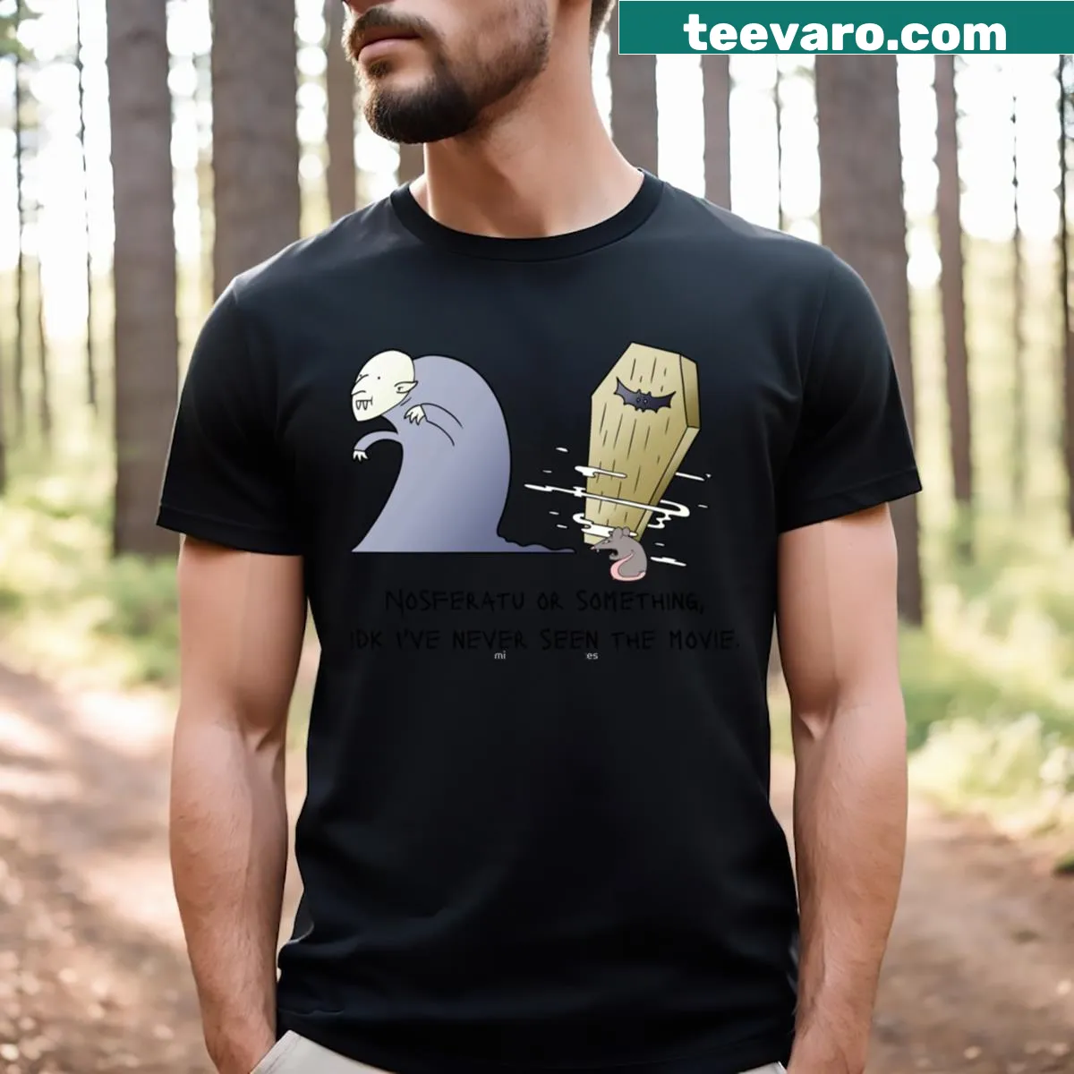 Nosferatu meme T-shirt with playful cartoon design — on a men's t-shirt