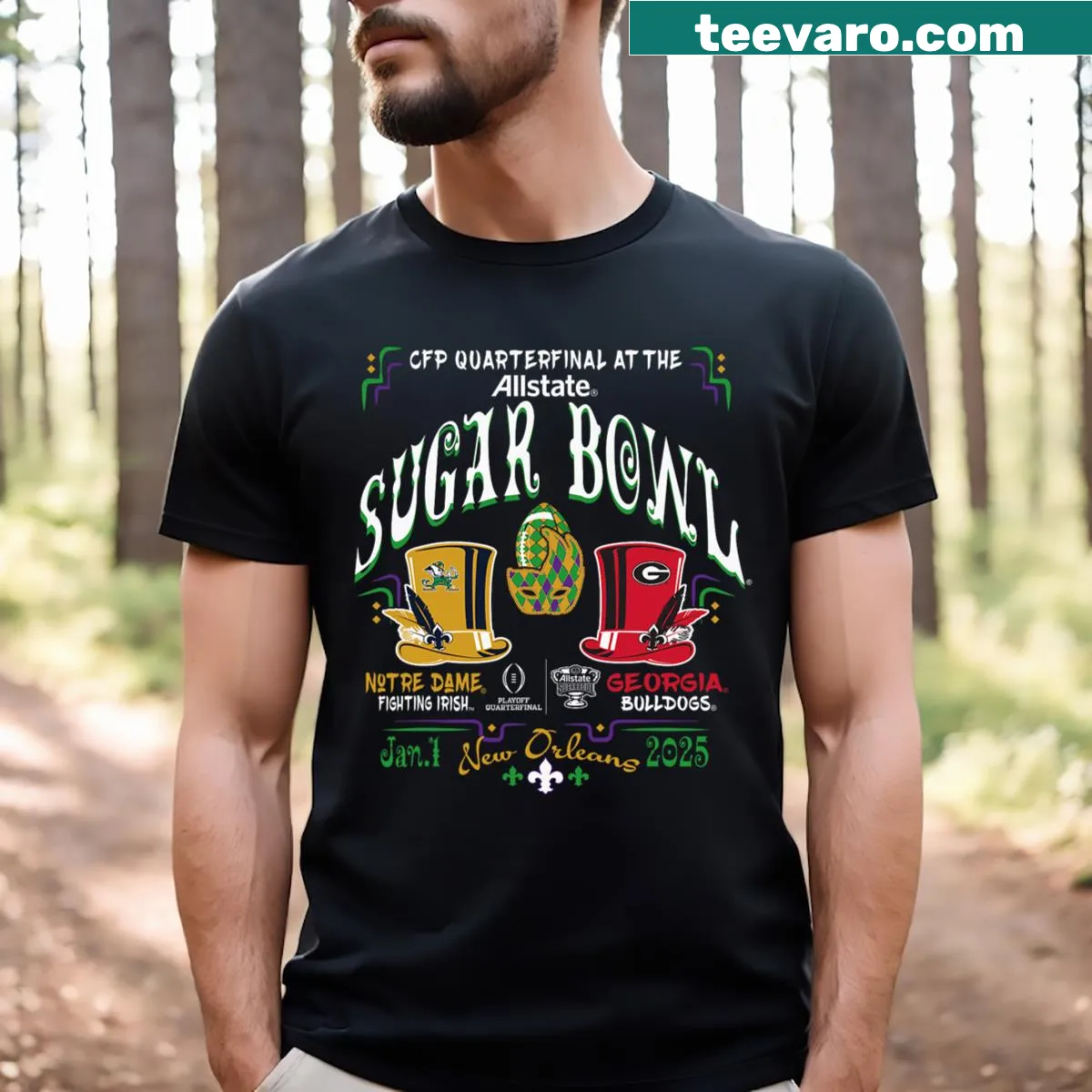 Notre Dame Vs Georgia Sugar Bowl T-shirt with sporty graphics — on a men's t-shirt