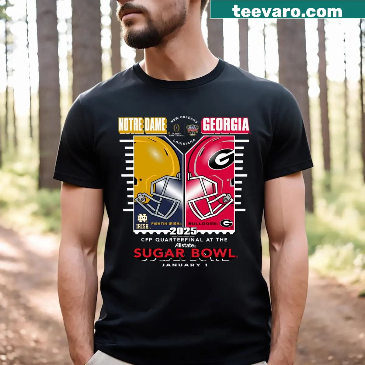 Notre Dame Vs Georgia Sugar Bowl 2024 T-shirt with striking graphics — on a men's t-shirt