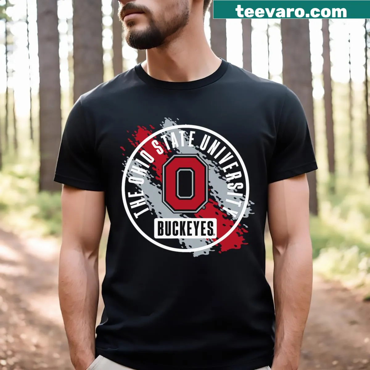 Retro-style Ohio State Buckeyes T-shirt with paint design — on a men's t-shirt