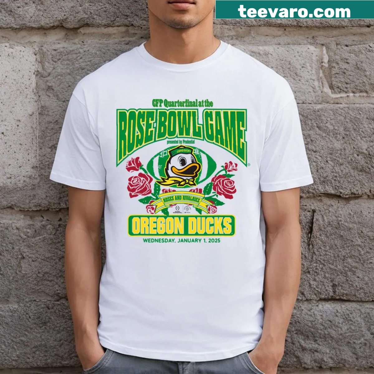 Oregon Ducks Rose Bowl football T-shirt for fans — on a men's t-shirt