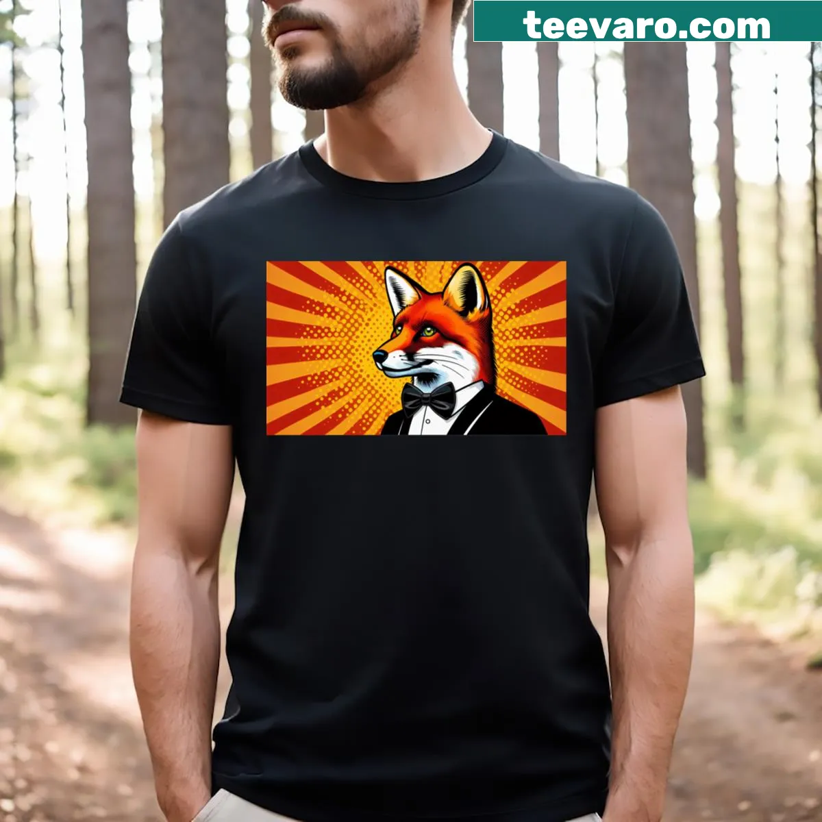 Pop art design of a fox on T-shirt — on a men's t-shirt