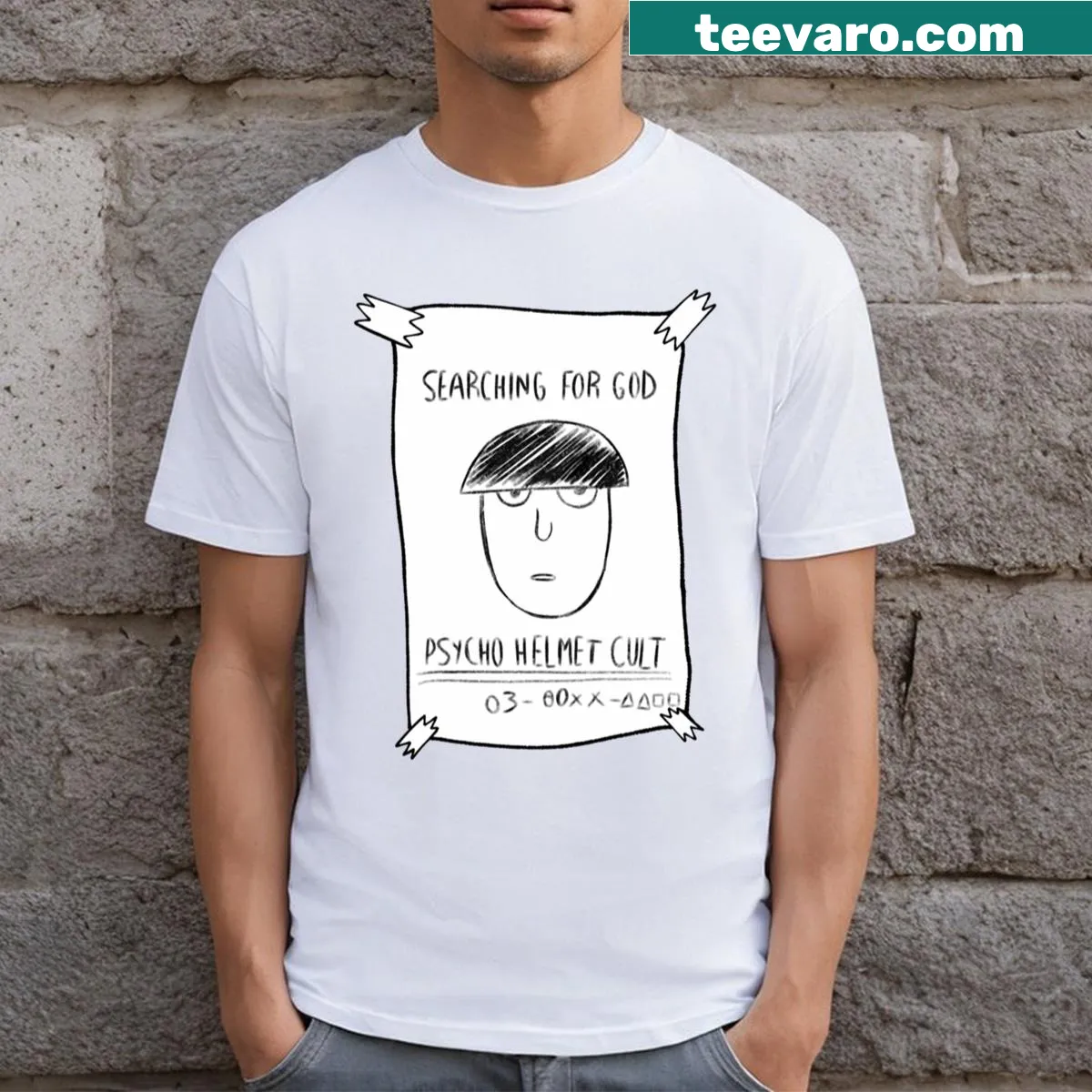 Edgy T-shirt featuring a striking psycho helmet illustration — on a men's t-shirt