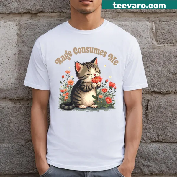 Cute cat-themed t-shirt with floral design and humorous text