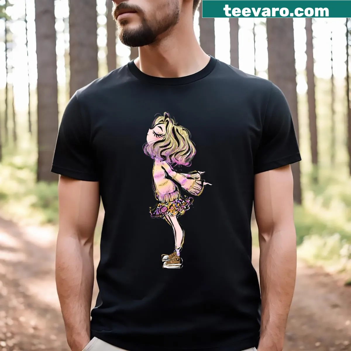 Whimsical Rainbow Nerd Girl T-shirt design — on a men's t-shirt