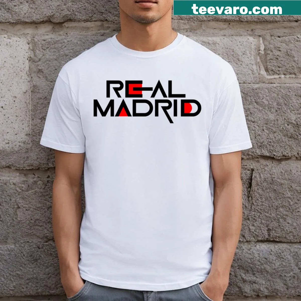 Real Madrid text in Squid Game inspired font — on a men's t-shirt