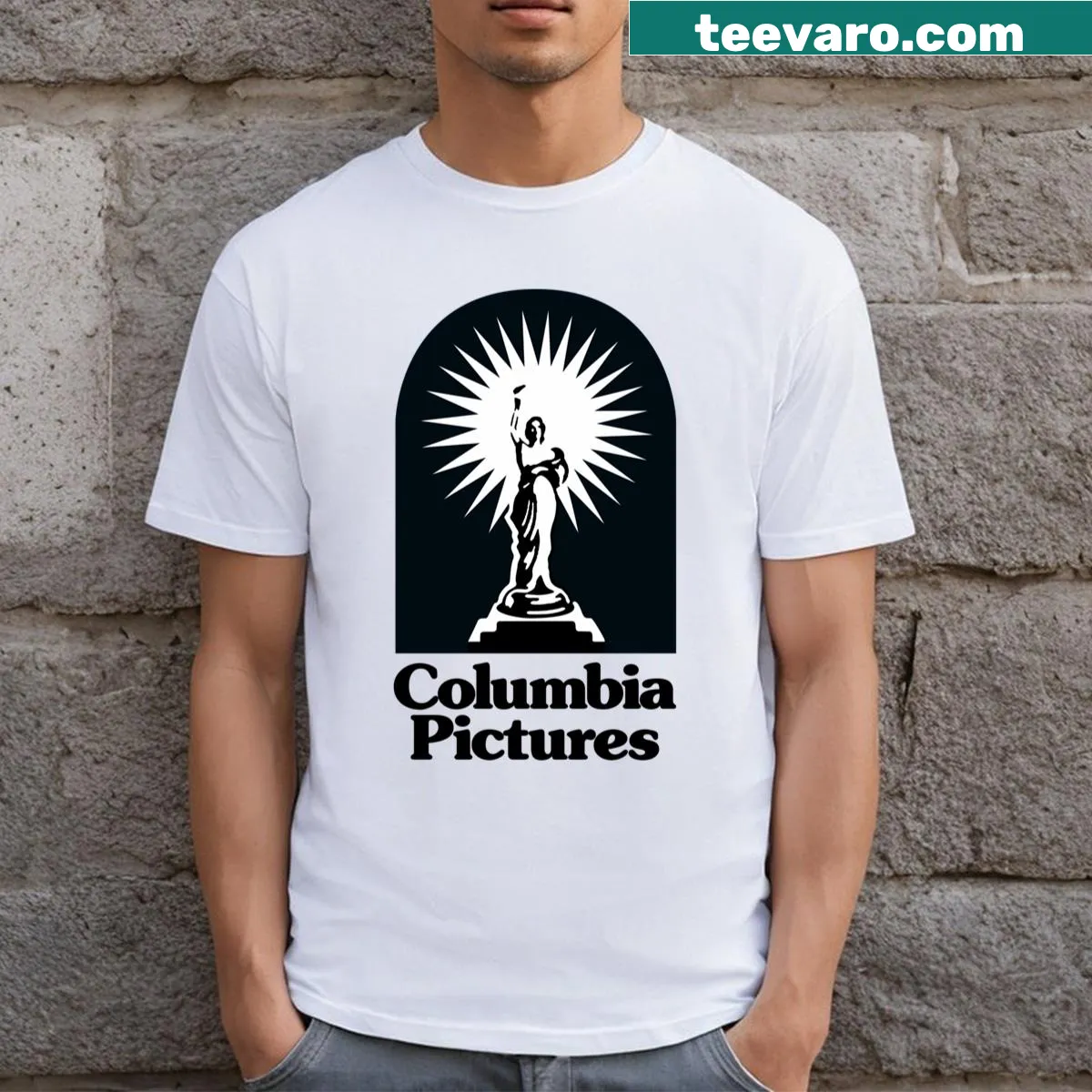 Retro design commemorating Colombia Motion Pictures from 1981 — on a men's t-shirt