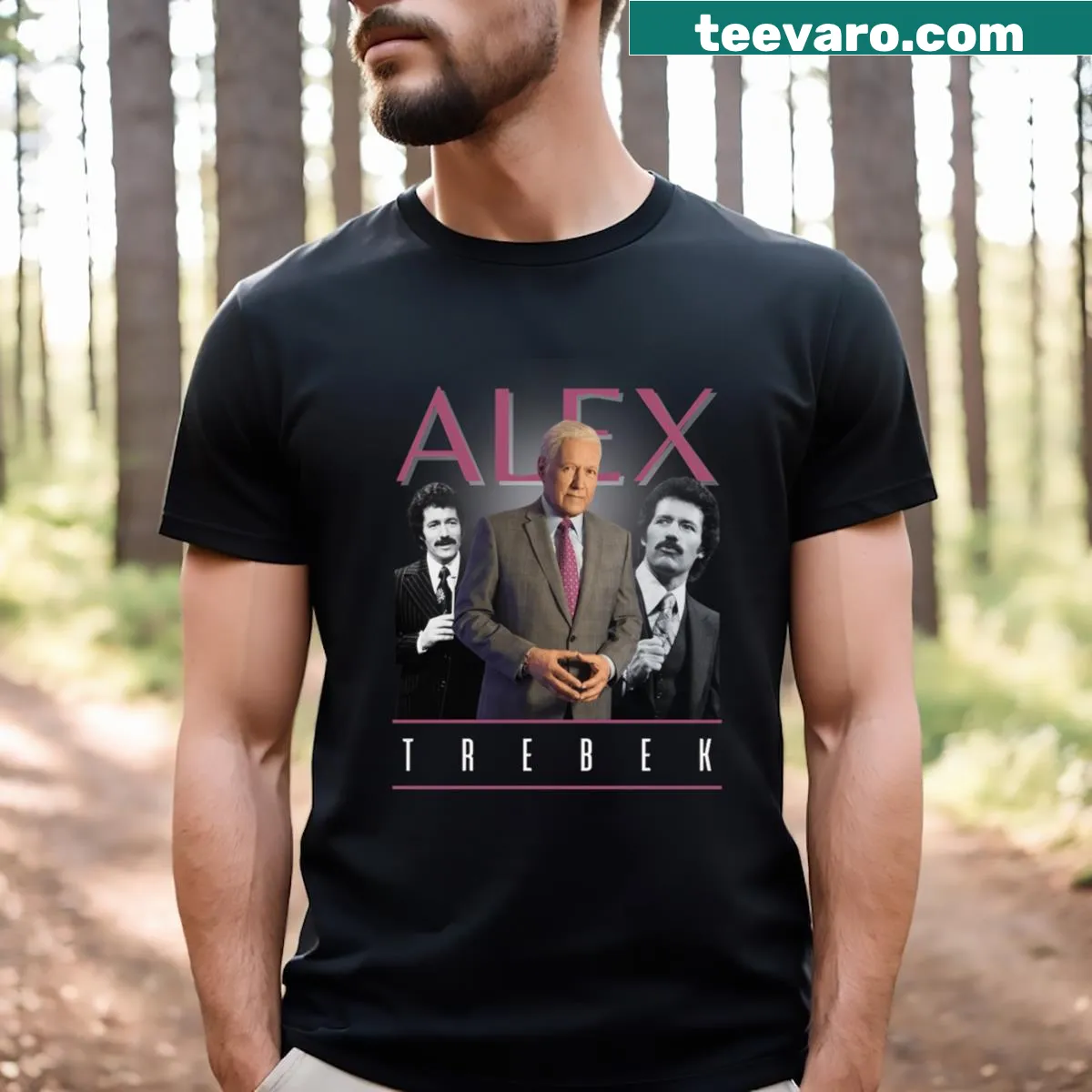 Illustrative T-shirt celebrating legendary TV show hosts — on a men's t-shirt