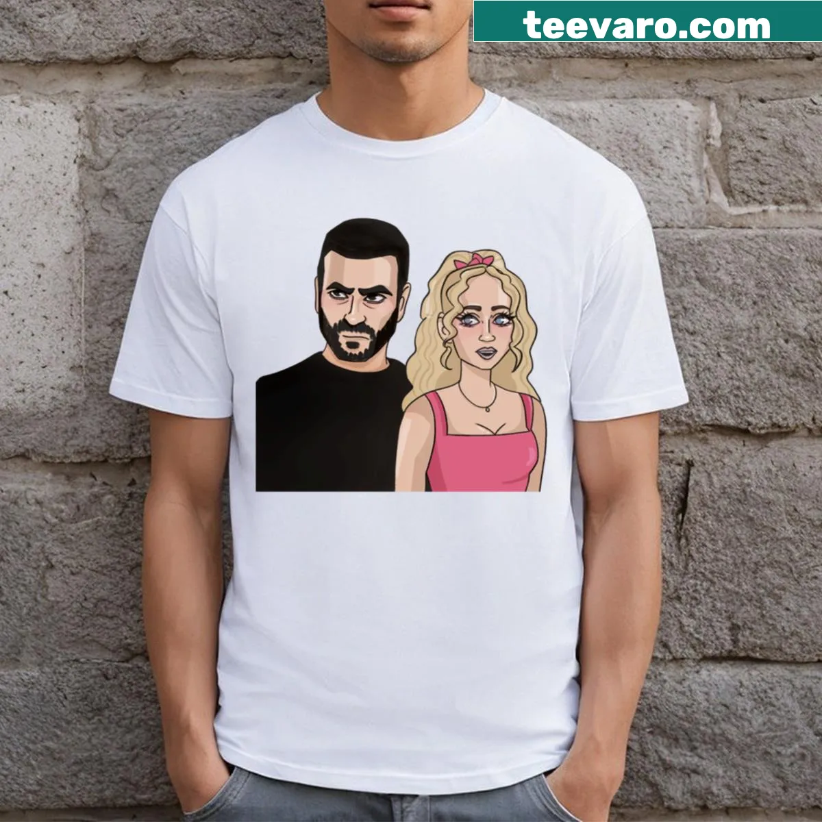Roy Keeley T-shirt with minimalist typography — on a men's t-shirt