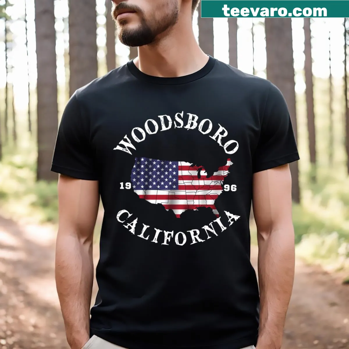 Scream Woodsboro 1996 t-shirt featuring a chilling scream mask graphic — on a men's t-shirt