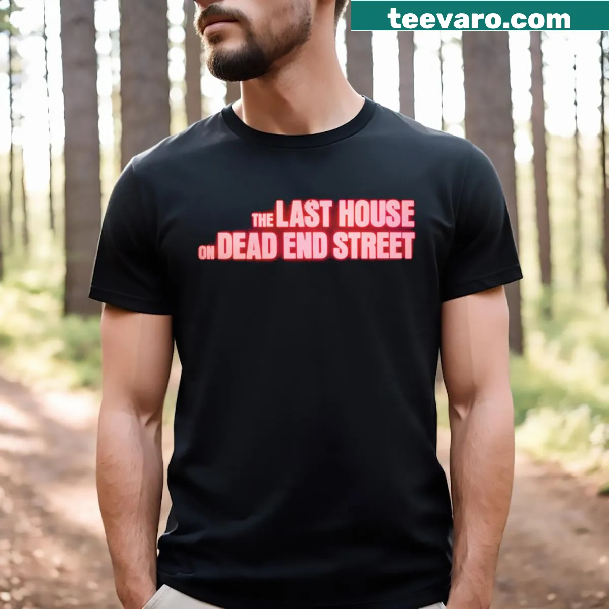 Eerie graphic T-shirt inspired by The Last House On Dead End Street — on a men's t-shirt