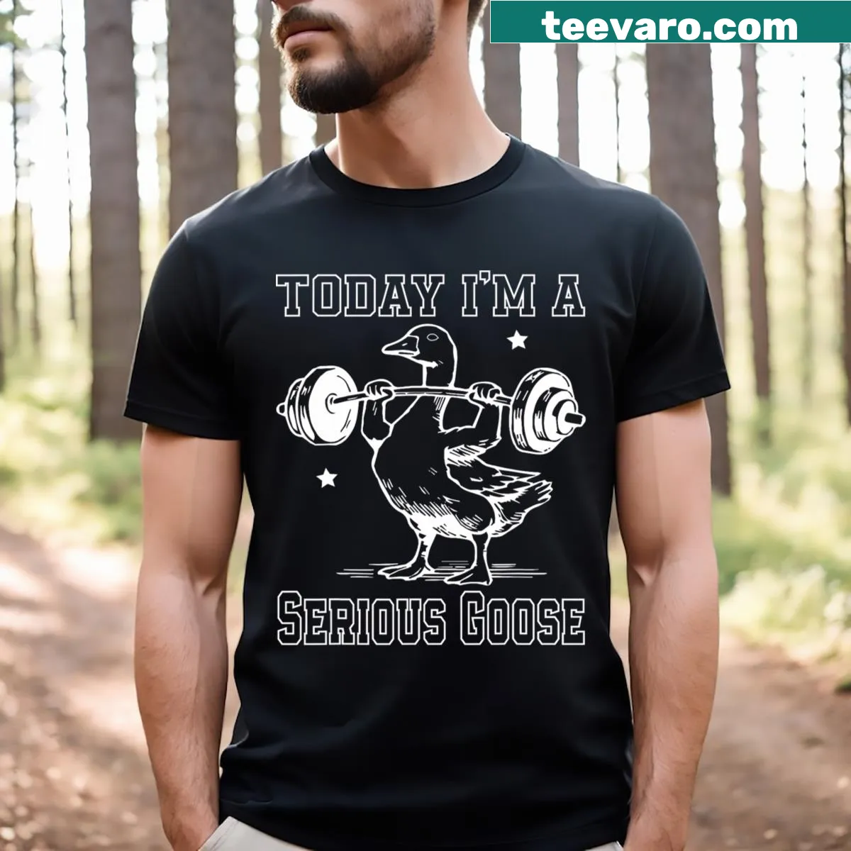 Funny fitness T-shirt with 'Today I'm A Serious Goose' text. — on a men's t-shirt