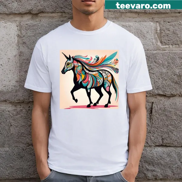 Illustrated unicorn graphic on a whimsical T-shirt