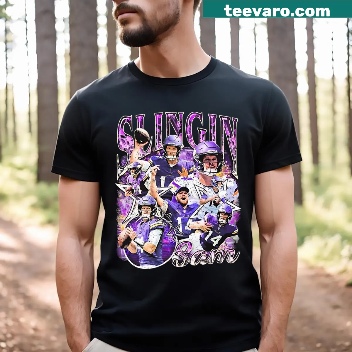 Vintage graphic t-shirt featuring Sam Darnold for youth men — on a men's t-shirt