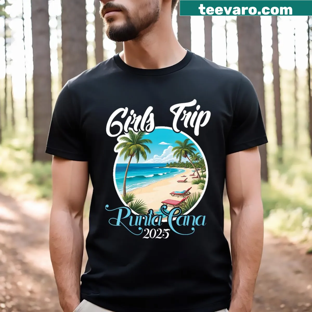 Cute girls trip t-shirt celebrating a 2025 Punta Cana bachelor birthday. — on a men's t-shirt