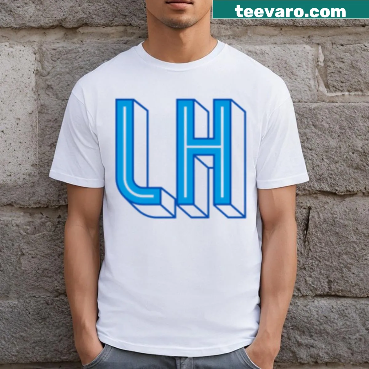 3D Font Layered Laughy Hockey T-shirt with playful design — on a men's t-shirt