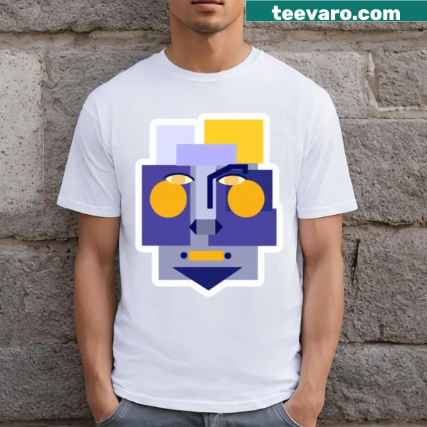 Minimalist long T-shirt with an abstract face design
