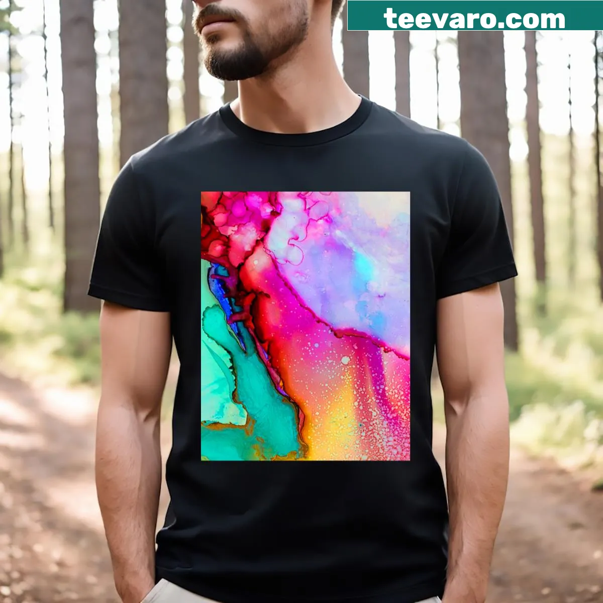 Abstract watercolor wash design on a T-shirt — on a men's t-shirt