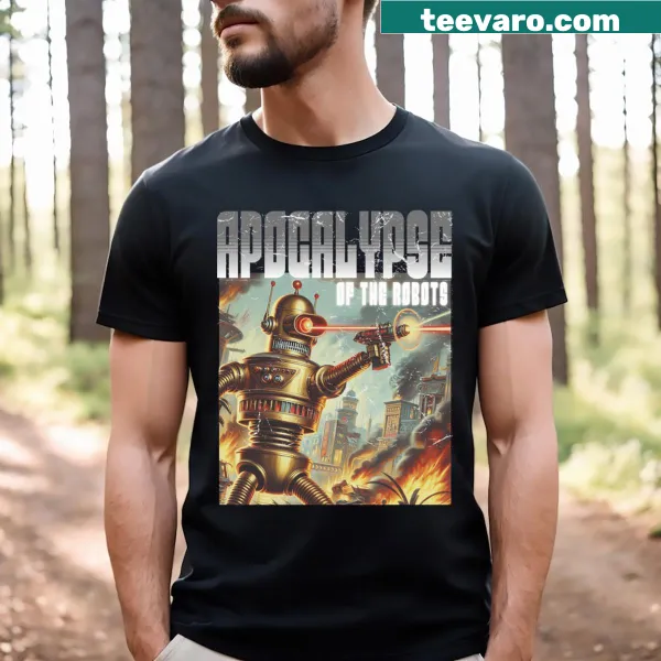 Vintage-inspired robot apocalypse graphic T-shirt