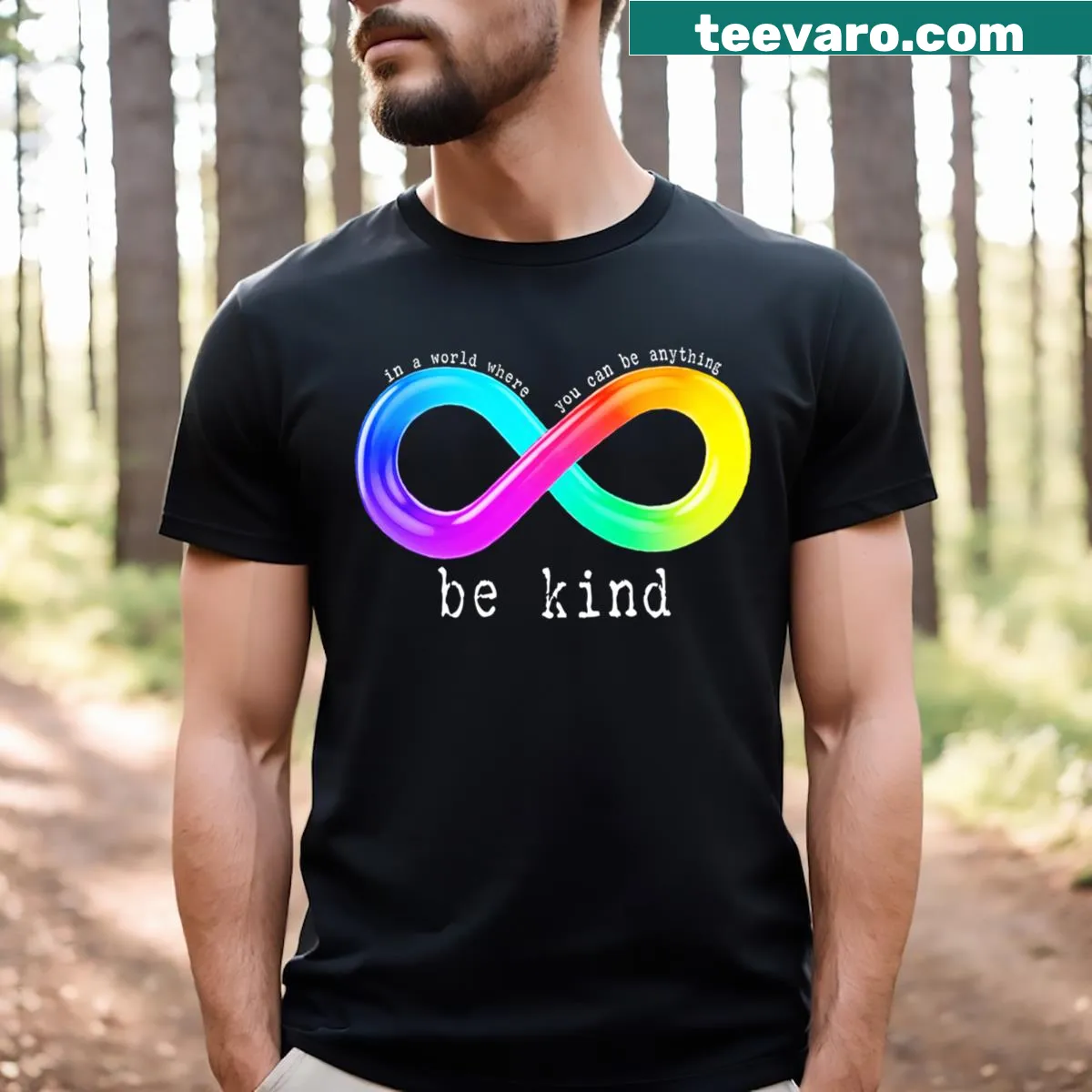 Inspirational Be Kind text on a T-shirt — on a men's t-shirt