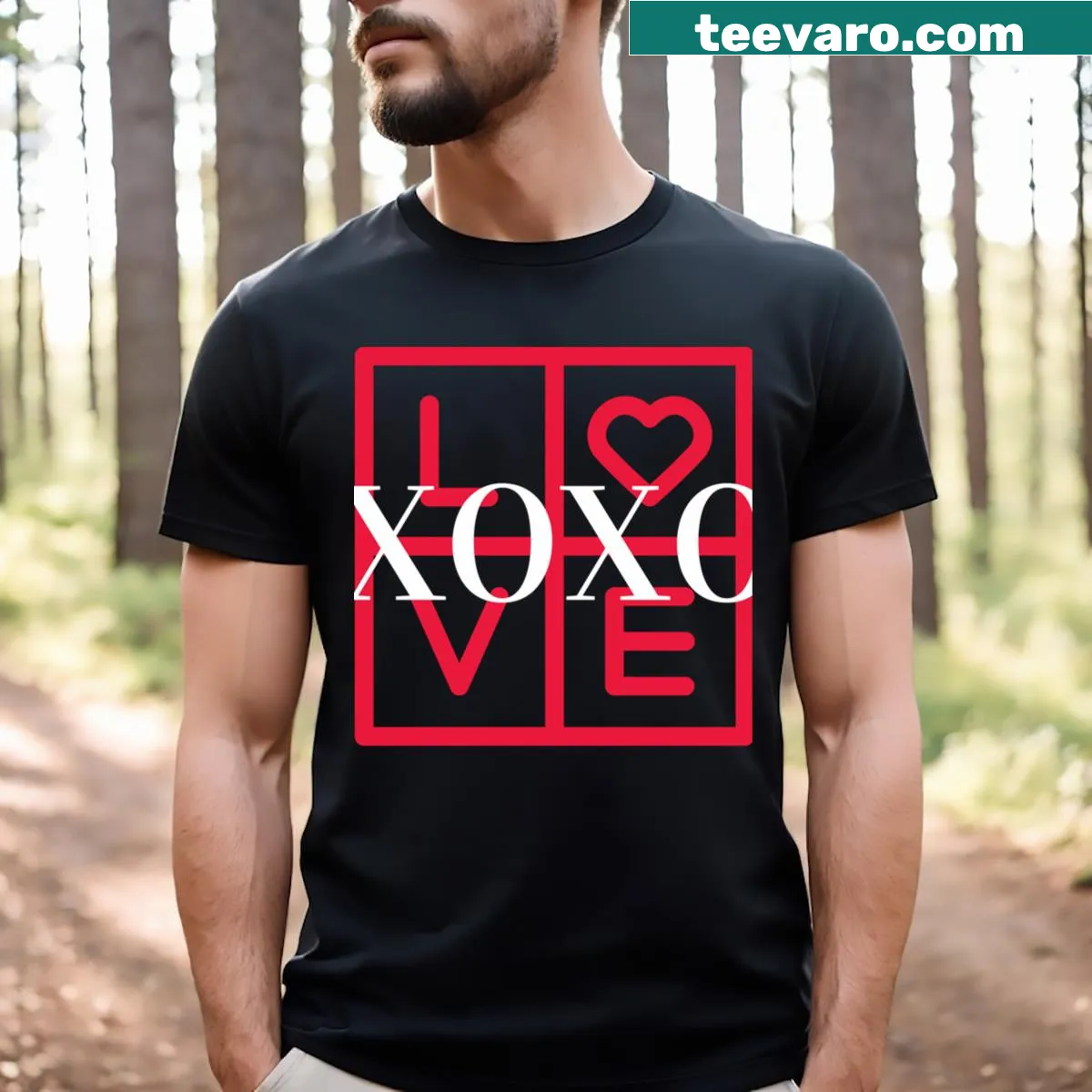 Bold love graphic print on T-shirt — on a men's t-shirt