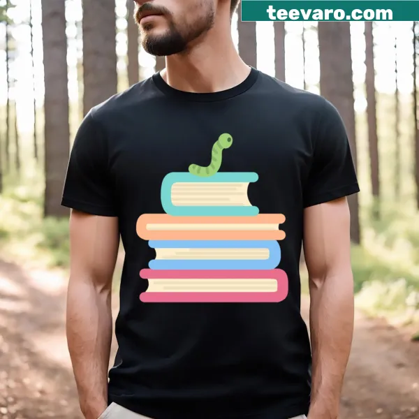 Cartoon bookworm design on a t-shirt