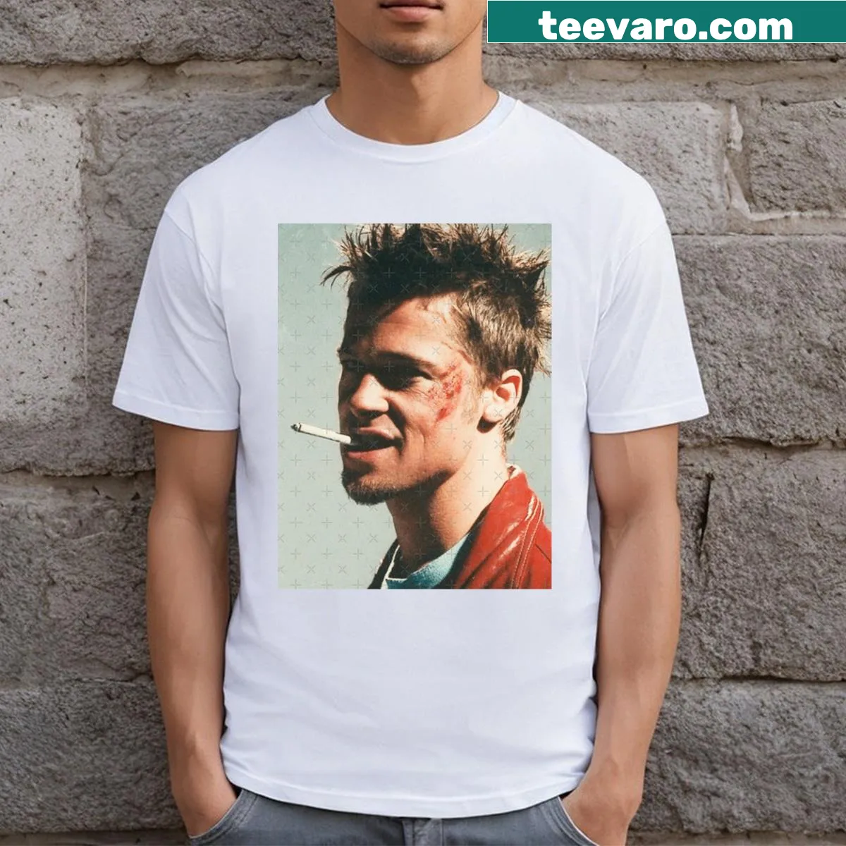 Brad411 branded T-shirt with minimalist design — on a men's t-shirt
