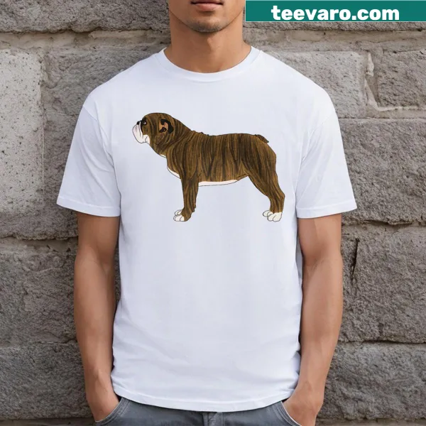 Illustration of a brindle British Bulldog on a t-shirt