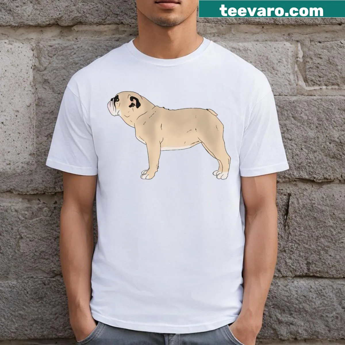 Illustration of a British Bulldog on a cream T-shirt — on a men's t-shirt