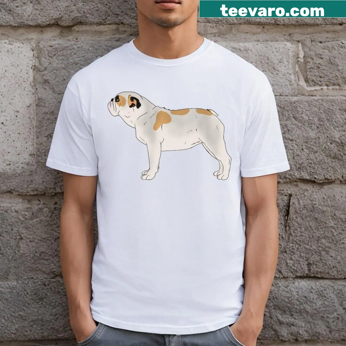 Illustration of a pied yellow British Bulldog on a T-shirt — on a men's t-shirt