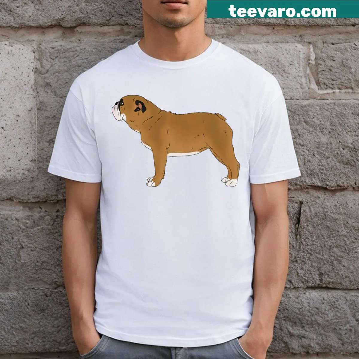 Illustration of a British Bulldog on a red T-shirt — on a men's t-shirt