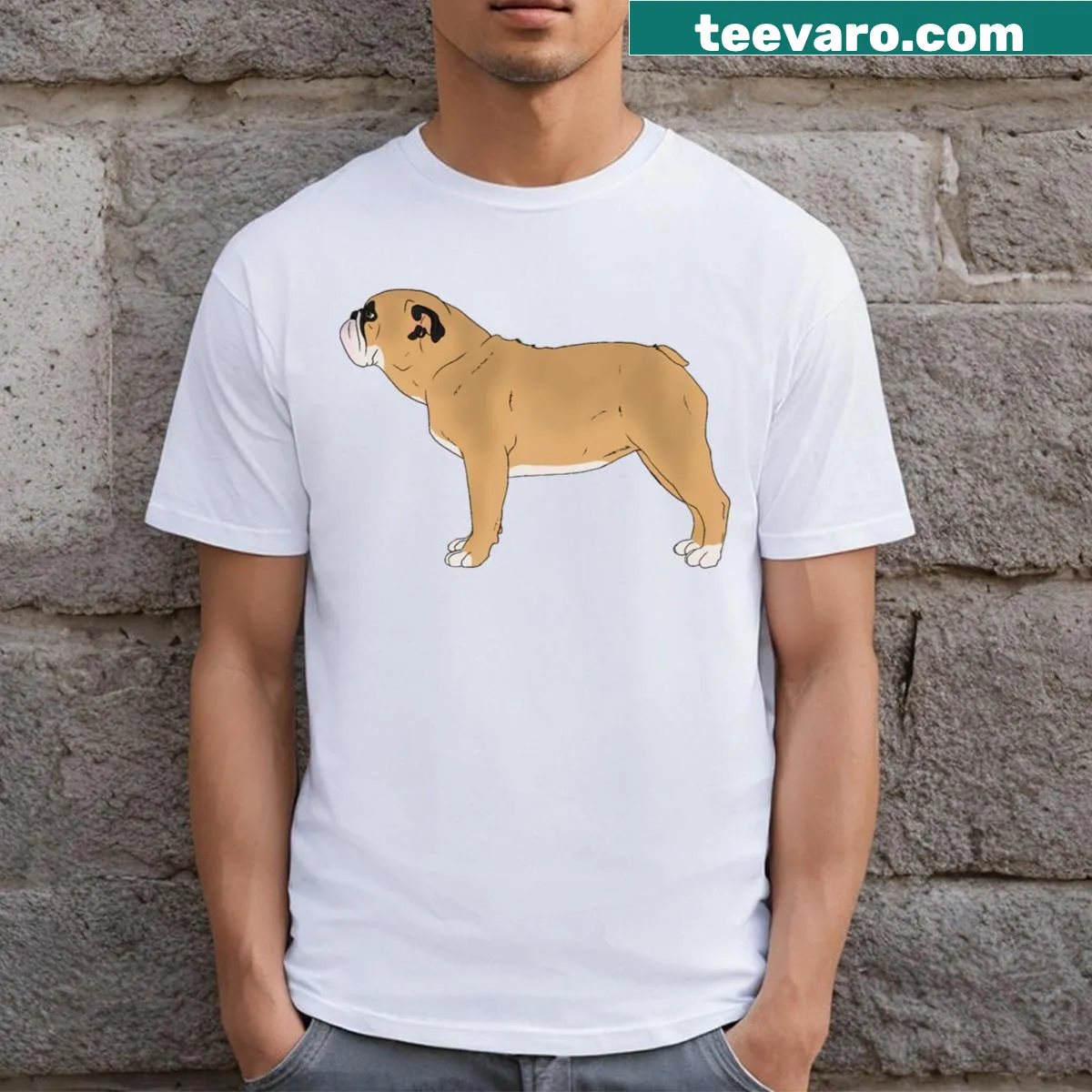 Illustration of a British Bulldog on a yellow T-shirt — on a men's t-shirt