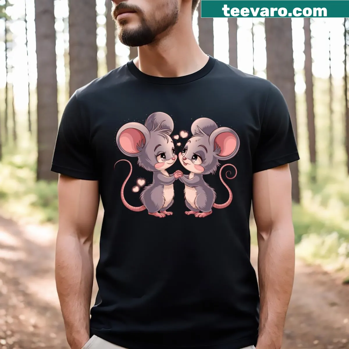 T-shirt with a cute illustration of two charming mice in love — on a men's t-shirt