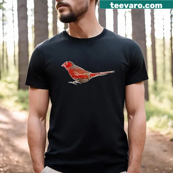 Silhouette of a crimson finch on a white T-shirt