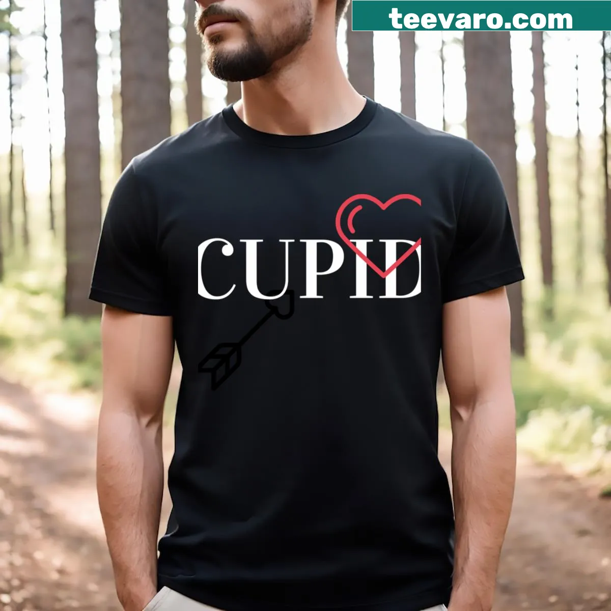 Cupid and heart design graphic on a T-shirt — on a men's t-shirt