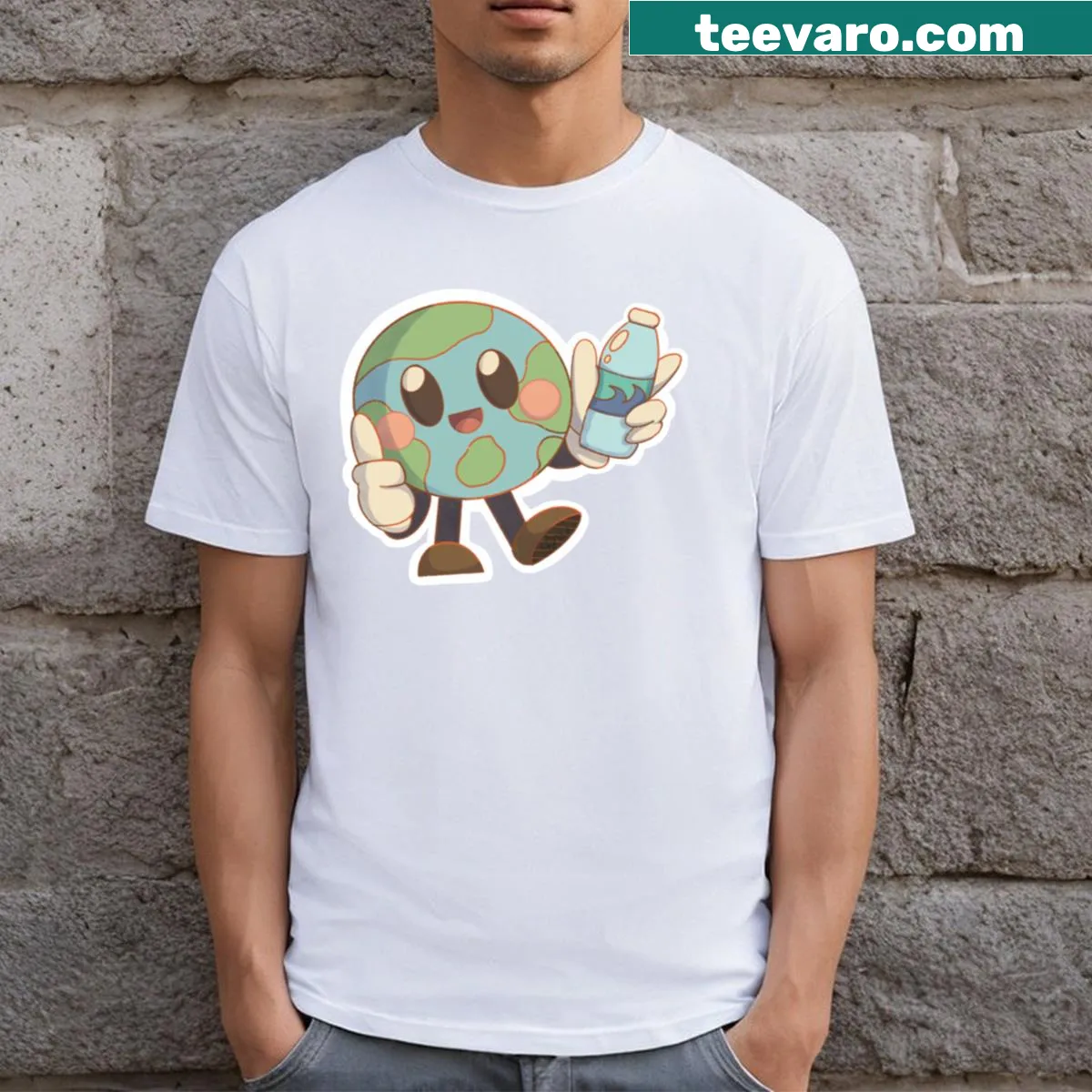 Whimsical Earth illustration with text Stay Hydrated on a t-shirt — on a men's t-shirt