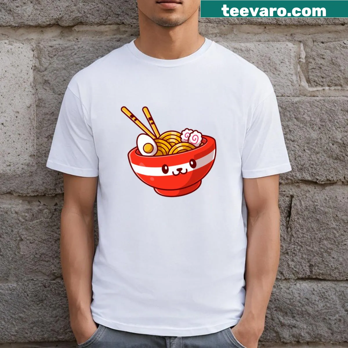 Kawaii ramen bowl illustration on a T-shirt — on a men's t-shirt