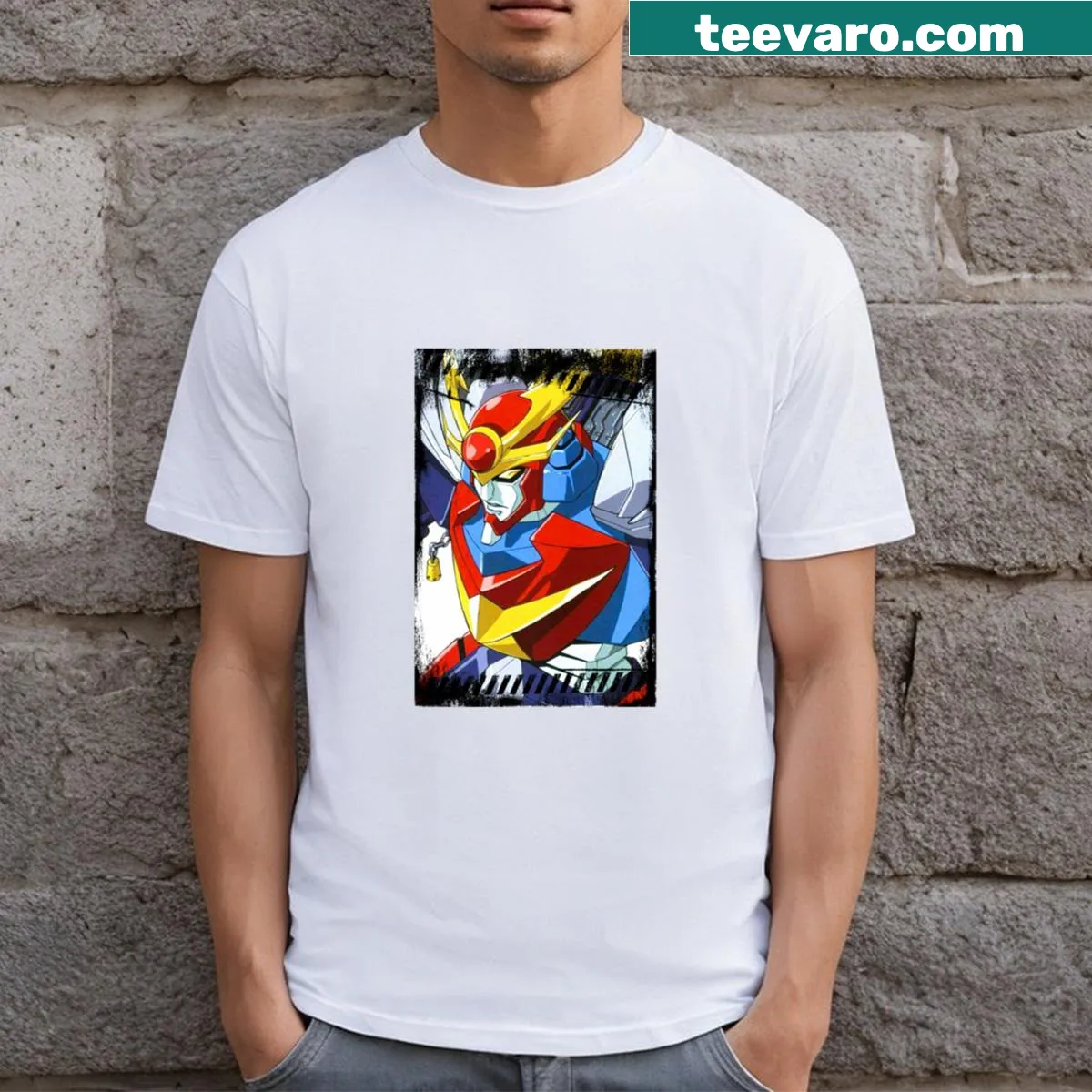 Illustrated Daitarn 3 T-shirt featuring the iconic mecha in action — on a men's t-shirt