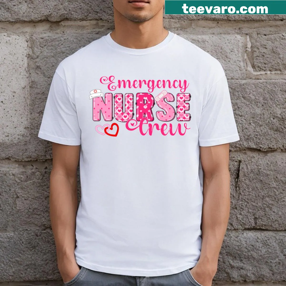 T-shirt with 'Emergency Room Nurse Crew' text, celebrating nurses' dedication. — on a men's t-shirt