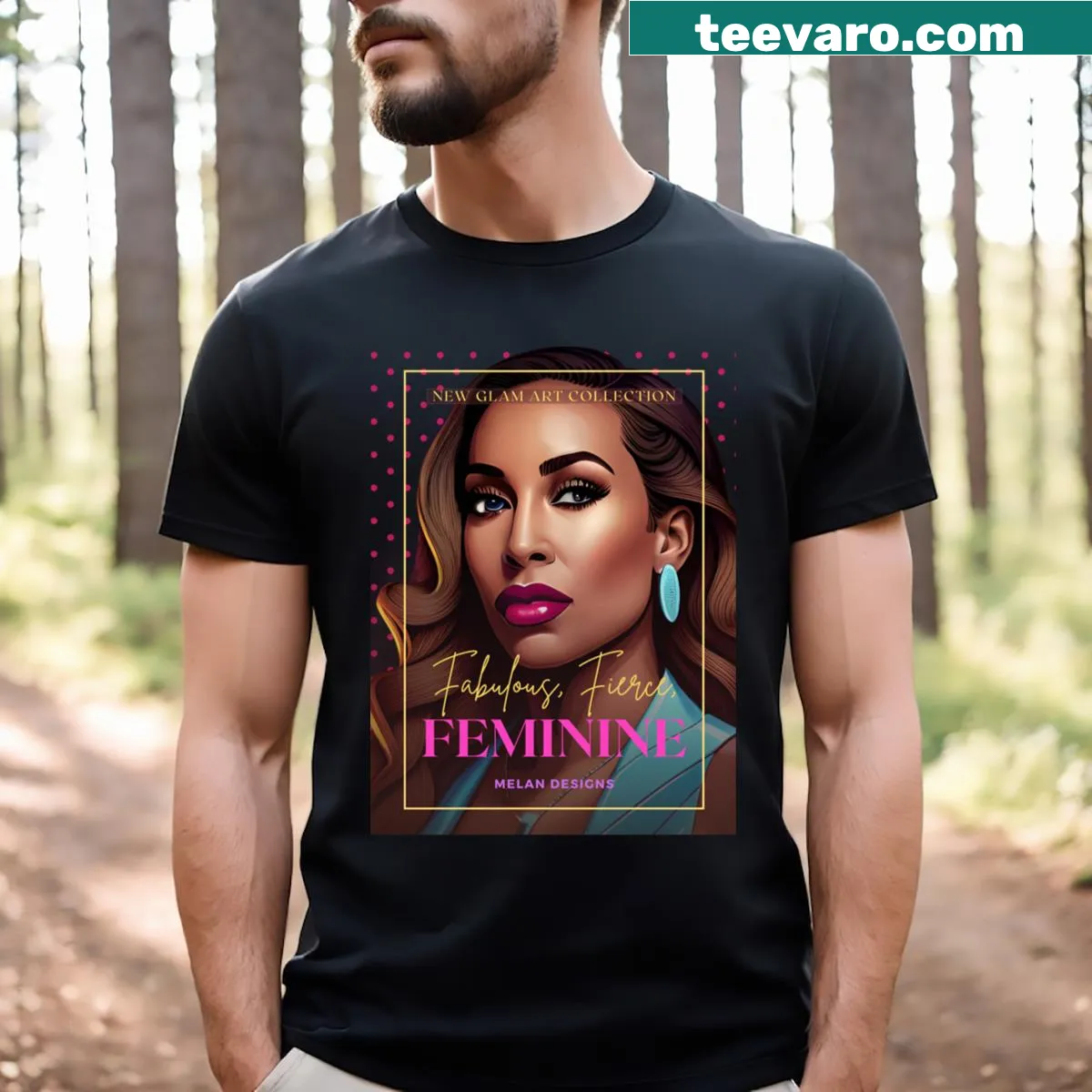 Fabulous feminine glam art graphic on T-shirt — on a men's t-shirt