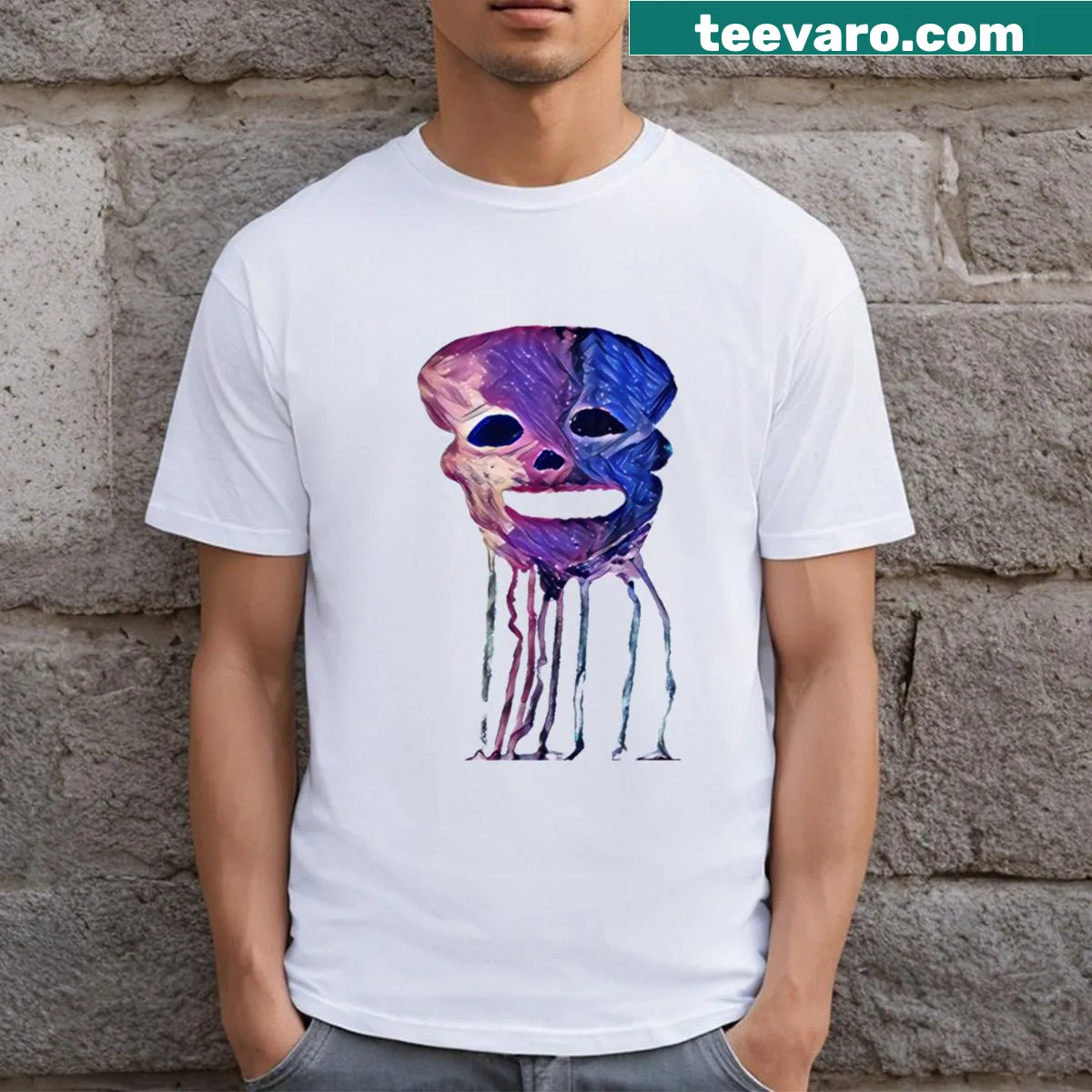 Galaxy-themed skull design on an edgy T-shirt — on a men's t-shirt