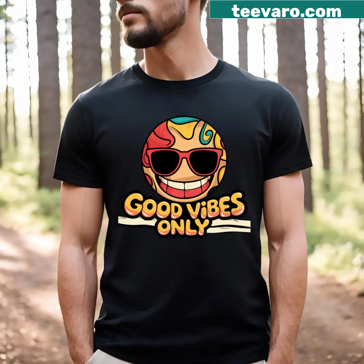 Good Vibes Only New Year T-shirt with motivational message — on a men's t-shirt