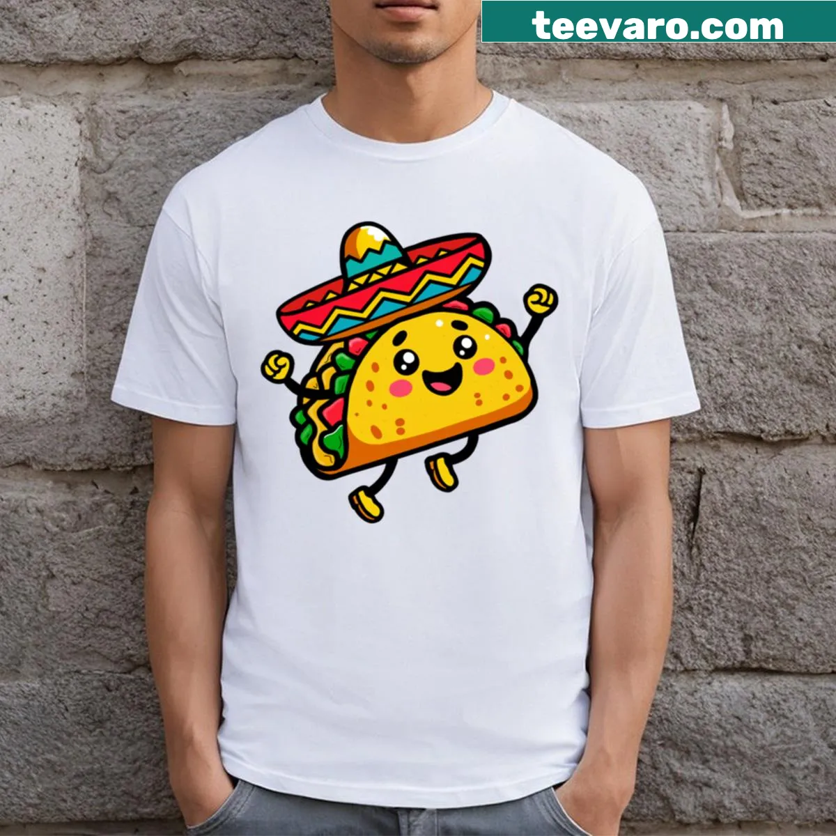 Fun t-shirt celebrating tacos with a playful graphic. — on a men's t-shirt