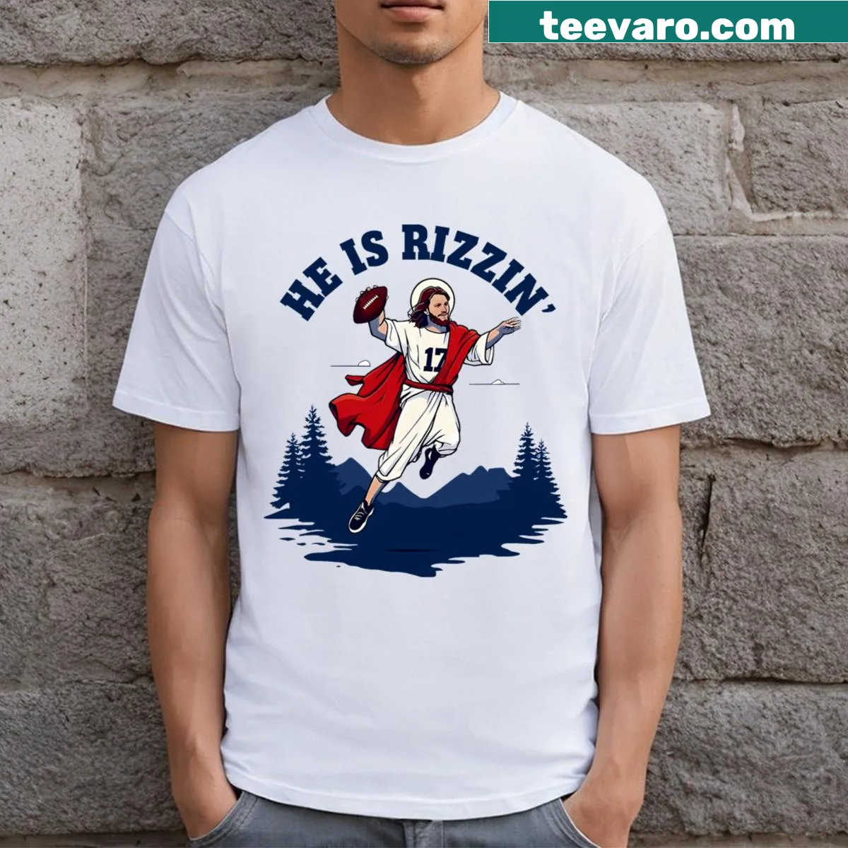 Illustrated football player Allen graphic on T-shirt — on a men's t-shirt