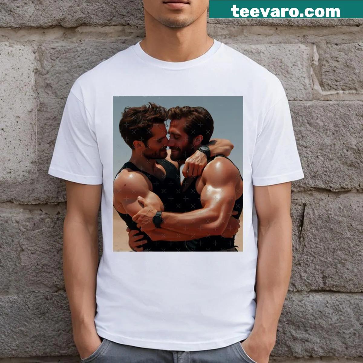 Vintage-style tee featuring Henry Cavill and Jake Gyllenhaal in a playful print — on a men's t-shirt