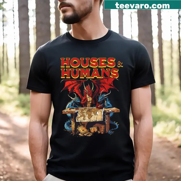 Vintage-style gamer T-shirt with a humorous 'Houses And Humans' print